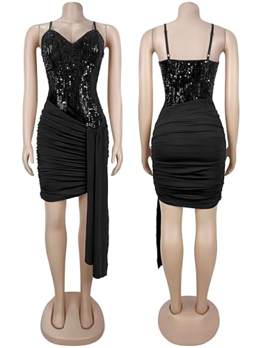 Image of Figdaw Adjustable Straps Rhinestone Bodycon Dress for Women Special Occasions
