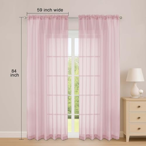 Image of OWENIE Sheer Curtains 84 Inches Long 2 Panels Set, Sheer Blush Curtains for Living Room Bedroom 59 Inch Extra Wide, Modern Voile Filmy Rod Pocket Drapes, 2 Pcs, Each 59 W x 84L, Blush