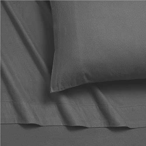 Tribeca Living Standard German Flannel Pillowcases, Set of 2, 200-GSM Heavyweight Cotton, Grey/Wet Weather