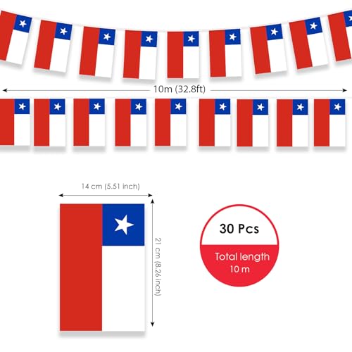 Image of AhfuLife 30 Pcs Chile String Flags for Independence Day Decorations, Small Chilean Flag Bunting Banner - Double Sided for National Day Festival Party Decorations (5.5x8.3 Inch-33 Ft)