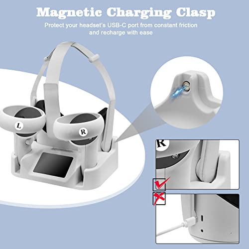 Vr Charging Station For Oculus/Meta Quest 2, Charging Dock Stand Set With 2 Rechargeable Batteries(Support Elite Strap), Magnetic Charging Headset And Touch Charging Controller, Usb-C Charger Cable #TOP4