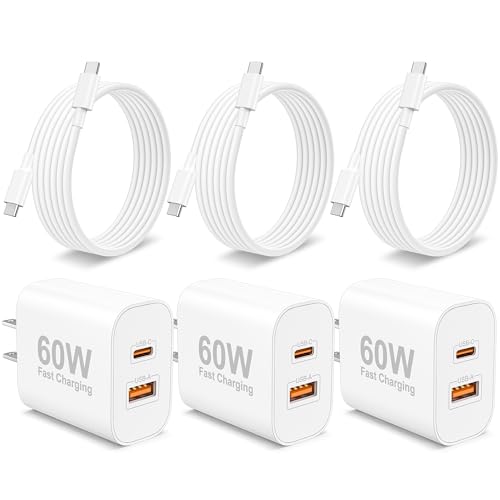 iPhone 17 16 15 Charger 3-Pack 60W Fast USB C Charger Block Type C Chargers Super Fast Charging for iPhone 17/17 Pro/17 Pro Max/Air/16/16 Plus/16 Pro/15/15 Pro Max iPad with 6FT USB-C Cable Cord