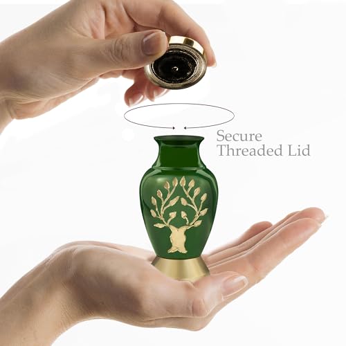 Image of Trupoint Memorials Small Urns for Human Ashes Keepsake, Tree of Life Decorative Mini Cremation Urn for Adult Men and Women, Green