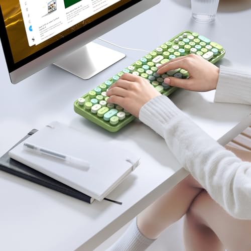 Image of KNOWSQT Wired Computer Keyboard - Green Colorful Full-Size Round Keycaps Typewriter Keyboards for Windows, Laptop, PC, Desktop, Mac