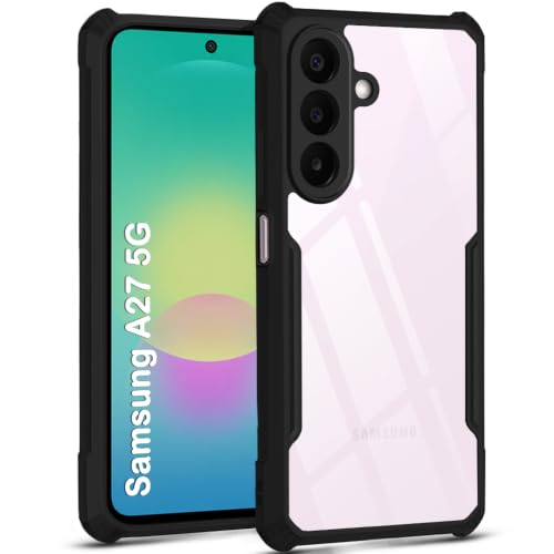 Image of TheGiftKart Shockproof Crystal Clear Back Cover Case for Samsung Galaxy A27 5G | 360 Degree Protection | Protective Design | Transparent Back Cover Case for Samsung A27 5G (PC & TPU, Black Bumper)