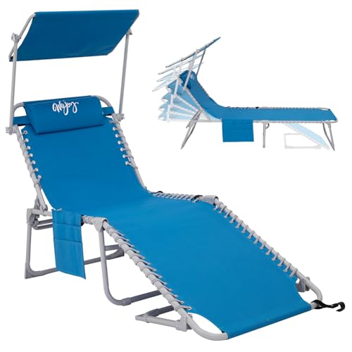 Espreguiçadeira Dobrável WEJOY com Encosto Ajustável e Dossel para Praia