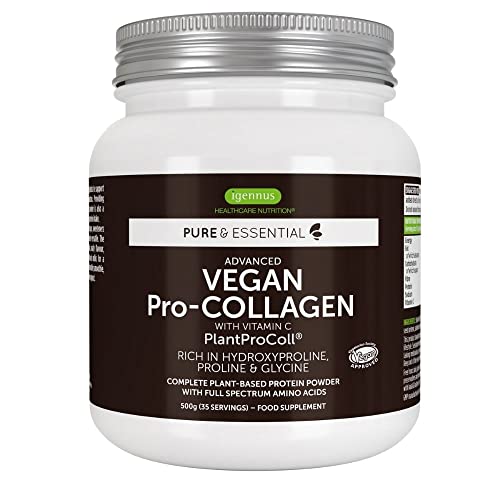 Pure & Essential Veganes Collagen Pulver mit Vitamin C. Pflanzliches Proteinpulver mit BCAA, 80% Eiweiß, ohne Zusätze, 500g Cover