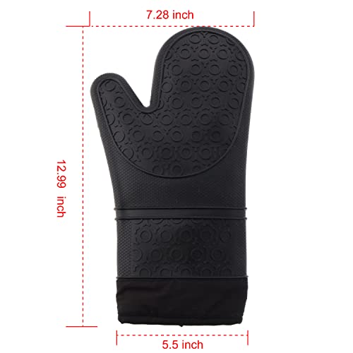Mijotex Heat Resistant Silicone Oven Mitts Silicone Gloves- Set Of 2 Extra Long Quilted Liner,1 Pair,12.99 Inch (Black) #TOP1