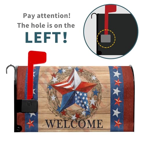 Image of America Forever 4th of July Mailbox Cover Patriotic Star Mailbox Wrap Magnetic Standard Size 18X21 Inch USA Americana Barnstar Memorial Day Decorative Post Letter Box Cover for Outside