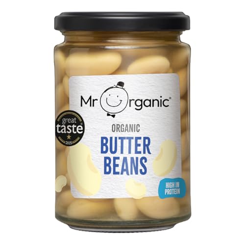 Mr Organic Butter Beans High Protein and Fibre for Healthy Home Cooking No Additives Sustainably Sourced Suitable for Vegans - 1 x 350g Glass Jar
