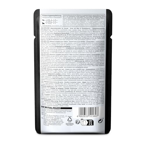 BELCANDO Frischebeutel [12x125g Ente mit Reis & Preiselbeeren] | Nassfutter für Hunde | Feuchtfutter Alleinfutter im Einzelportionsbeutel