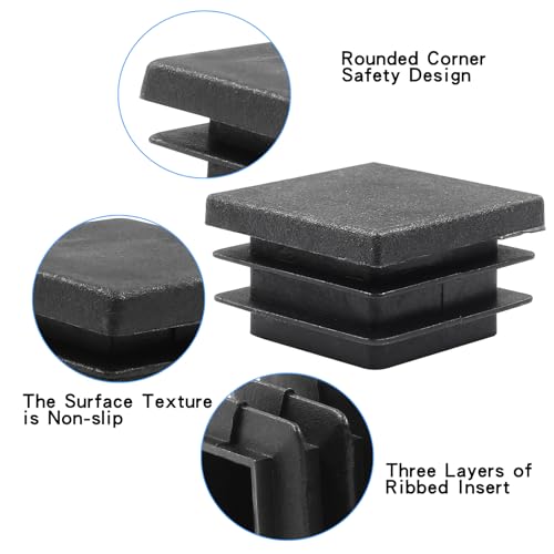 Image of Zorfeter 30 Pcs 1-1 /4 Inch Square Black Plastic Plugs, Fit for 1-1 /4 Inch Square Metal Tube, Tubing End Caps for Fence and Chair Legs
