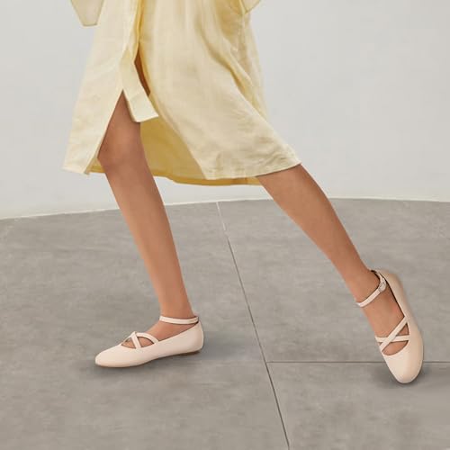 Mofri ShowHow Womens Mary Jane Flats Round Toe Mary Jane Shoes Ankle Strap Ballet Flats Shoes Wedding Casual Office Dress Shoes3