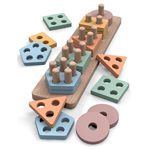 GOPO TOYS Montessori Toys for 18+ Months Old - Toddlers Wooden Sorting and Stacking Toys for Baby Boys and Girls - Shape Sorter and Color Stacker Preschool Kids Wood Gifts