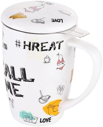 Cosumy Tea Cup With Infuser And Lid - 500ml Large - Ceramic Mug - Long Warmth - Scratch Resistant - Dishwasher Safe (Mint Green