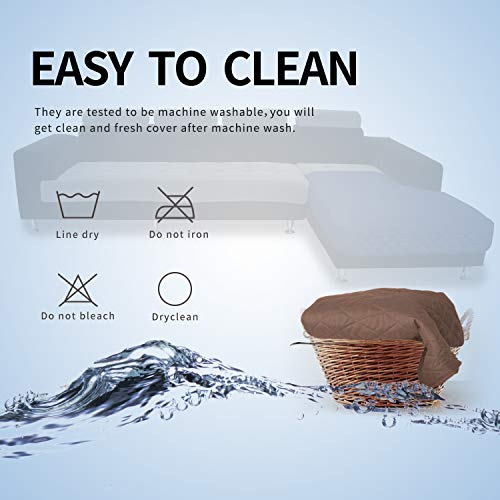 Image of Easy-Going Microfiber 3 Seater Sofa Slipcover L Shape Sectional Couch Cover 42 X 52 Inches Rectangular Chaise Lounge Cover Sofa Cover Furniture Protector For Pets Kids Children Dog Cat(Brown /Brown)