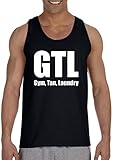 GTL Gym, Tan, Laundry on Men's Tank Top in Black - Medium