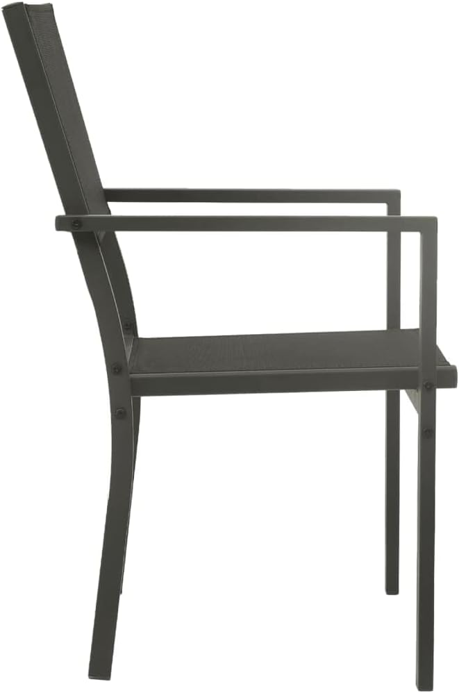Outdoor Patio Sling Chair Set of 4, Black and Anthracite Textilene Fabric, Durable Powder-Coated Steel Frame, Modern Garden Dining Chairs for Porch