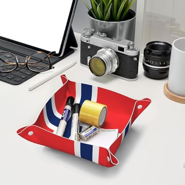 Norwegian Flag Medium Printed Leather Desktop Storage Box - Multi-Functional Personalized Storage Tray