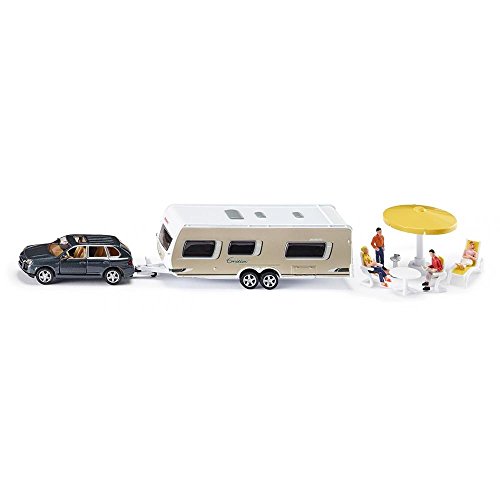 siku 2542 - Voiture Avec Caravane, 1:55, Métal/Plastique, Multicolore, Figurines et matériel de camping inclus