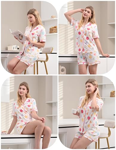 Image of NAP BOUND 100% Cotton Pajamas for Women Sets 2 Pieces Pjs Button short sleeves with Pockets Soft Sleepwear Loungewear XS-XXL