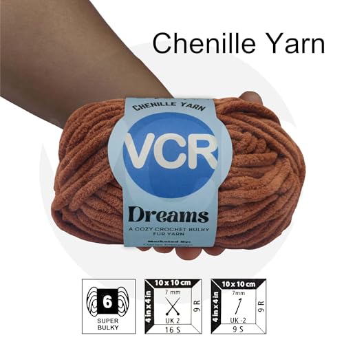 Image of VCR Chocolate Brown, 100 Grams Hank, 60 Meters Length, Premium Polyester Ball for Crochet and Knitting, Pack of 1 Yarn, Soft and Bulky Fur Suitable for DIY