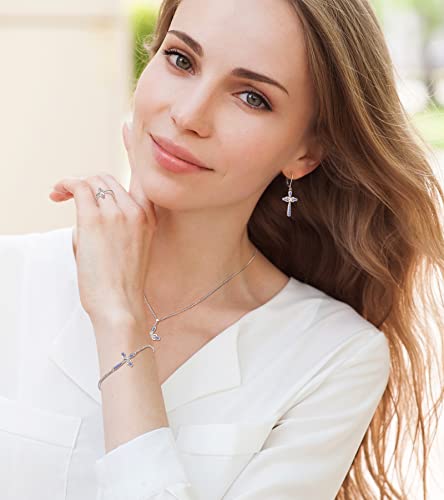 Yl Cross Bracelet Sterling Silver Created Tanzanite Infinity Sideways Crucifix Bracelet Christian Baptism Gift Religious Jewelry #TOP2