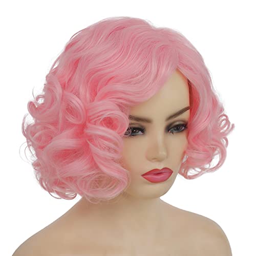 Baruisi US-Y303-PINK Short Curly Pink Wigs For Women Synthetic Natural Wavy Pink Costume Cosplay Party Wig thumb #4