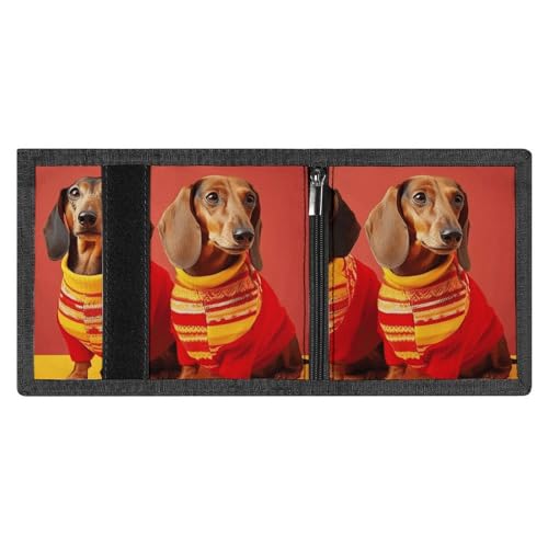 Trifold Wallet for Men, Cute Dachshund Coin Purse Slim Money Clip Credit Card Holder with 8 Card Slots4