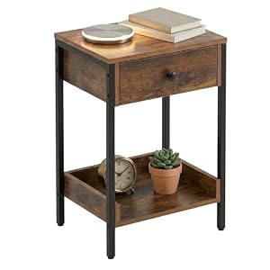 Relaxdays Beistelltisch mit Schublade & Ablage, Industrial, HBT: 69,5x38x28 cm, Wohnzimmer, Flur, Metall, braun/schwarz