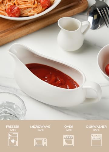 image for Gurygo Large 14 Oz White Ceramic Gravy Boat with Handle - Porcelain Gr