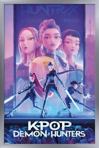 Image of Netflix KPop Demon Hunters (2025) - One Sheet Wall Poster, 22.4L inch x 14.7W inch, Silver Framed Version