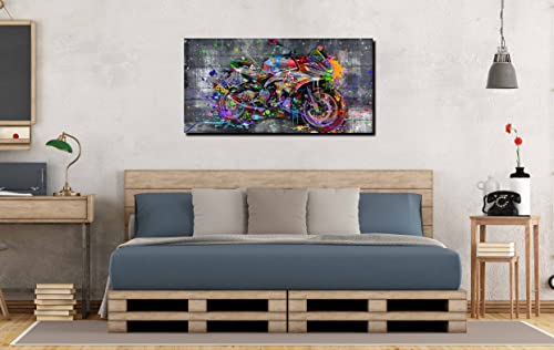 Sixttart Graffiti Motorcycles Wall-Art - Wall Decor For Bedroom Men - Room Decor For Teens Ready To Hang Size 40" X 20" #TOP5