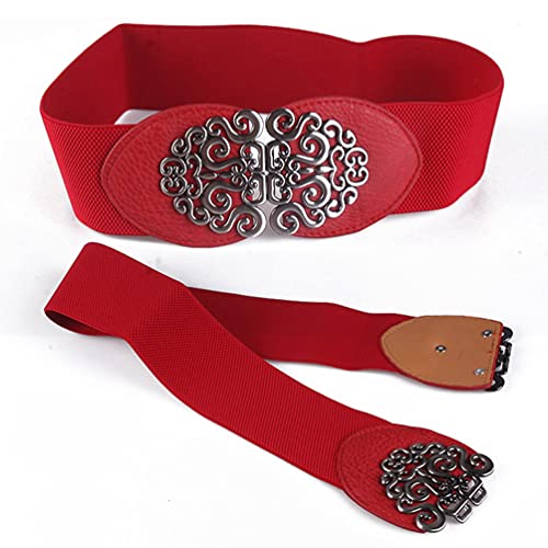 Ladies Vintage Buckle Elastic Wide Stretch Waist Belt Retro Waist Dress Belt3