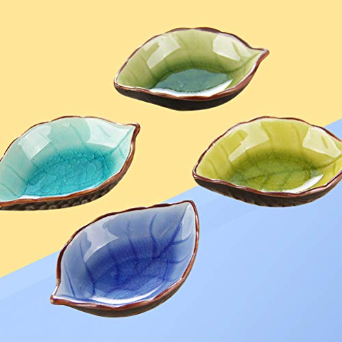 UPKOCH 4 peças de prato de molho em forma de folha de cerâmica, prato de tempero para servir