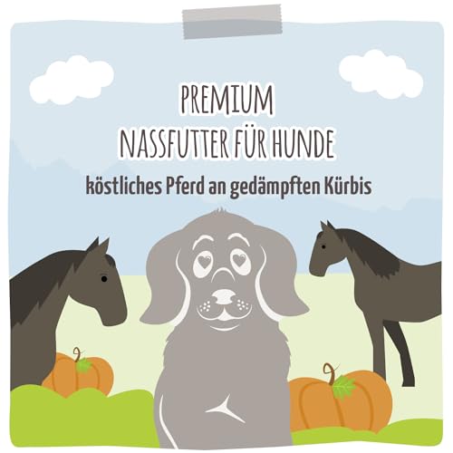 MjAMjAM - Premium Nassfutter für Hunde - köstliches Pferd an gedämpften Kürbis, 6er Pack (6 x 800g), getreidefrei mit extra viel Fleisch