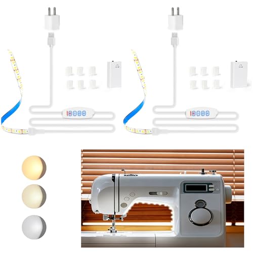 DOPLOEU 2Set Sewing Machine Light Strip -11.8in Flexible LED Sewing Lights with Battery Powered and USB Dimmable 3000K-6500K (Warm to Daylight White) Adhesive Back & Clips 3.3 Ft Power Cord