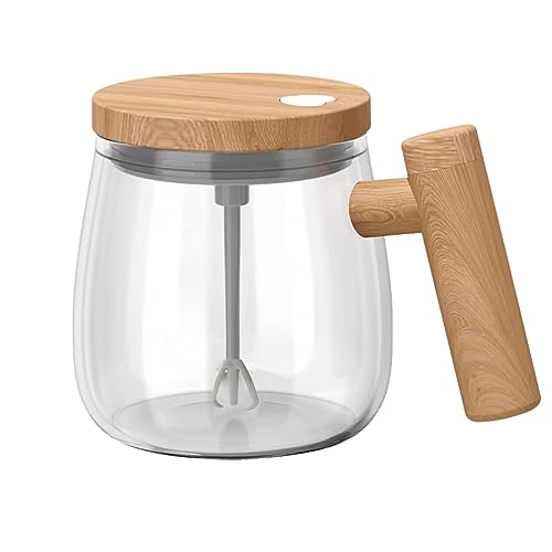 DULRLLY Self Stirring Coffee Mug, Automatic Magnetic Mixing Cup with Stir Bar, 400ml/14oz Glass Coffee Mug with Lid and Handle for Coffee Milk Cocoa for Office Kitchen