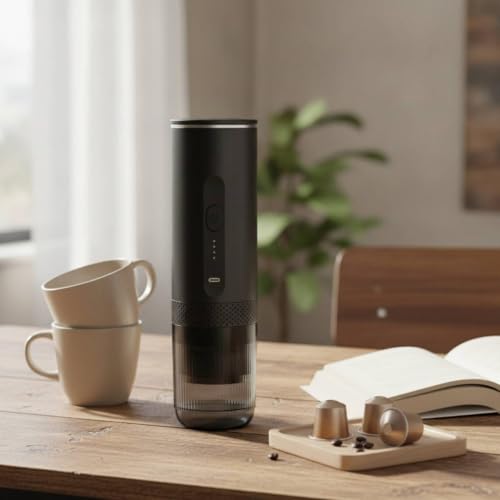 Image of Slim Portable Coffee Maker Compact Portable Coffee Machine LED Indicator Lights Kitchen Appliance Transparent Chamber, White, Espresso 2588