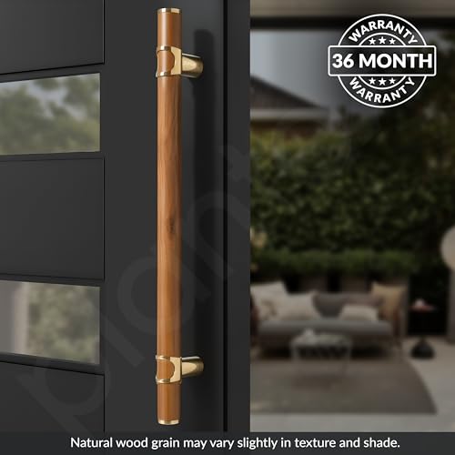 Image of Plantex 18 Inch Main Door Handle /Stainless Steel & Wooden Door Handle /Pull-Push Handle for Door /Office & Hotel - Pack of 1 (DTMD-428, Gold & Wood)