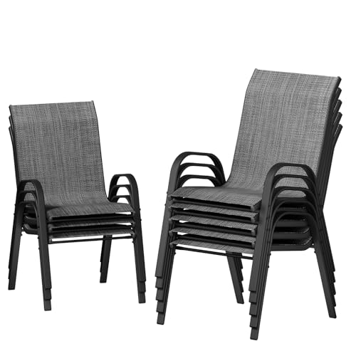 Image of UDPATIO Patio Chairs Set of 8, Stackable Outdoor Dining Chairs with High Back, Breathable Textilene Fabric Outdoor Chair All Weather, 350LBS Capacity for Garden, Backyard (Dark Grey)