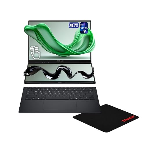 Image of ASUS Zenbook Duo Dual Laptop, Intel Ultra 9-285H, 32 GB LPDDR5X RAM, 4 TB PCIe SSD, 14'' WUXGA (1920x1200) OLED Touchscreen, Intel Arc Graphics, Backlit Keyboard, W11 Pro, Inkwell Gray+Traix Mousepad