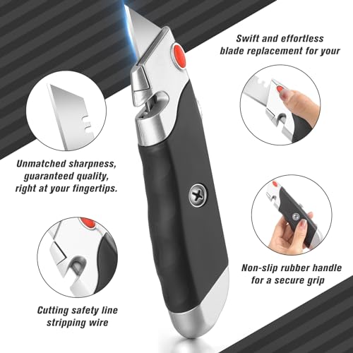 Image of DIYSELF 10Pack Box Cutter, Rubber Handle Utility Knife, Box Cutter Retractable Heavy Duty, Box Cutters Knife for Boxes, cardboard, cartons, Razor Knife for Warehouse, Office, Shaop
