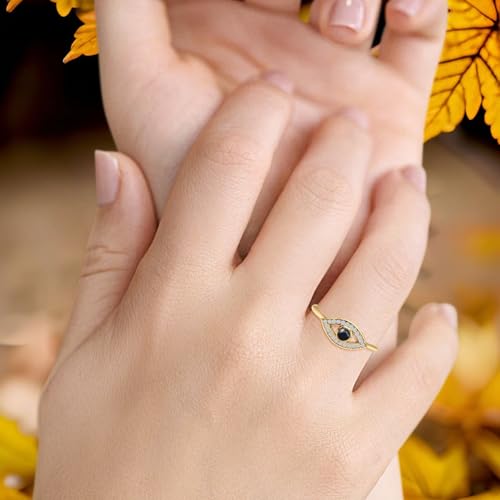 Blue Apple Co. Minimalist 6.7mm Round Lab Created Opal Evil Eye Ring Halo Cubic Zirconia Vintage Style Statement Engagement Rings For Women 925 Sterling Silver 5