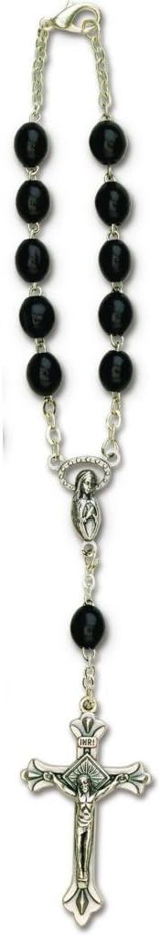 Mens or Womans Rosary for Car or Truck Rearview Mirror with Black Wood Beads