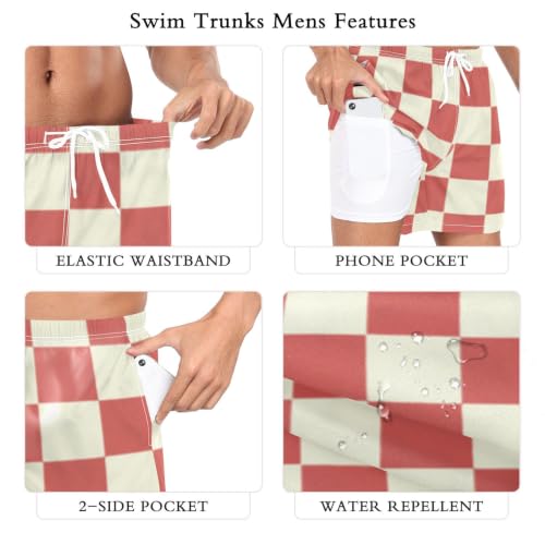 Bañador para hombre a cuadros rojos y beige de secado rápido para playa 6