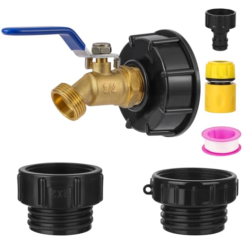 275-330 Gallon IBC Tote Hose Adapter 3-Size IBC Tote Adapter 2.44 Fine2 Fine and 2 Coarse Thread 3/4 Male NPT Inlet 3/4 Male GHT Brass Hose Faucet Garden Hose Connector