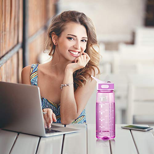 Water Bottle, 800 ML Water Bottle with Straw and Handle BPA-Free, Daily Water Intake Bottle with Time Markings Tracker to Remind the Drinking Time, Ideal for Gym Office Hydration