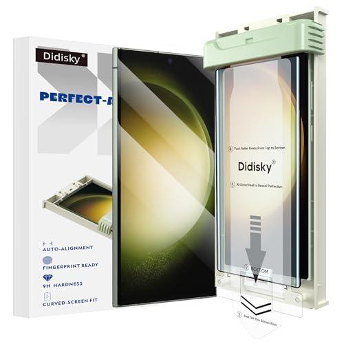 Didisky 2-Pack Tempered Glass Screen Protector for Samsung Galaxy S23 Ultra Supports Ultrasonic Fingerprint with Easy Installation Frame 3D Curved Full Coverage 9H Hardness Case Friendly HD Clear