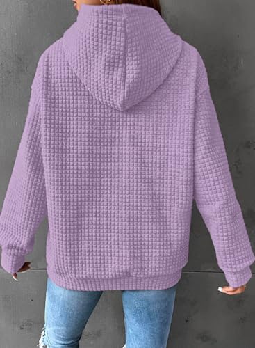 Image of SHEWIN Women Fall Waffle Hoodies Pullover Tops Hooded Sweatshirt